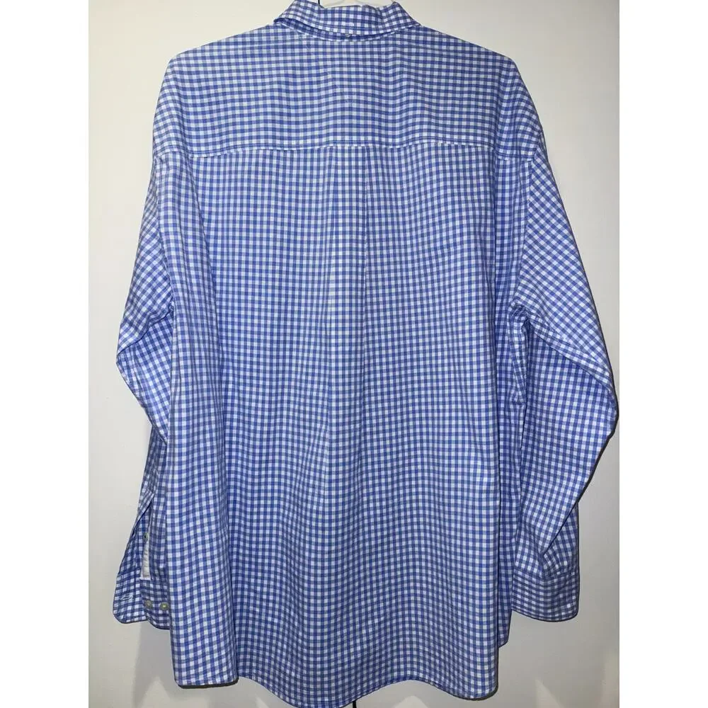 Tommy Hilfiger Classic Fit Stretch Men Blue White Gingham Dress Shirt XL Button - Picture 8 of 9